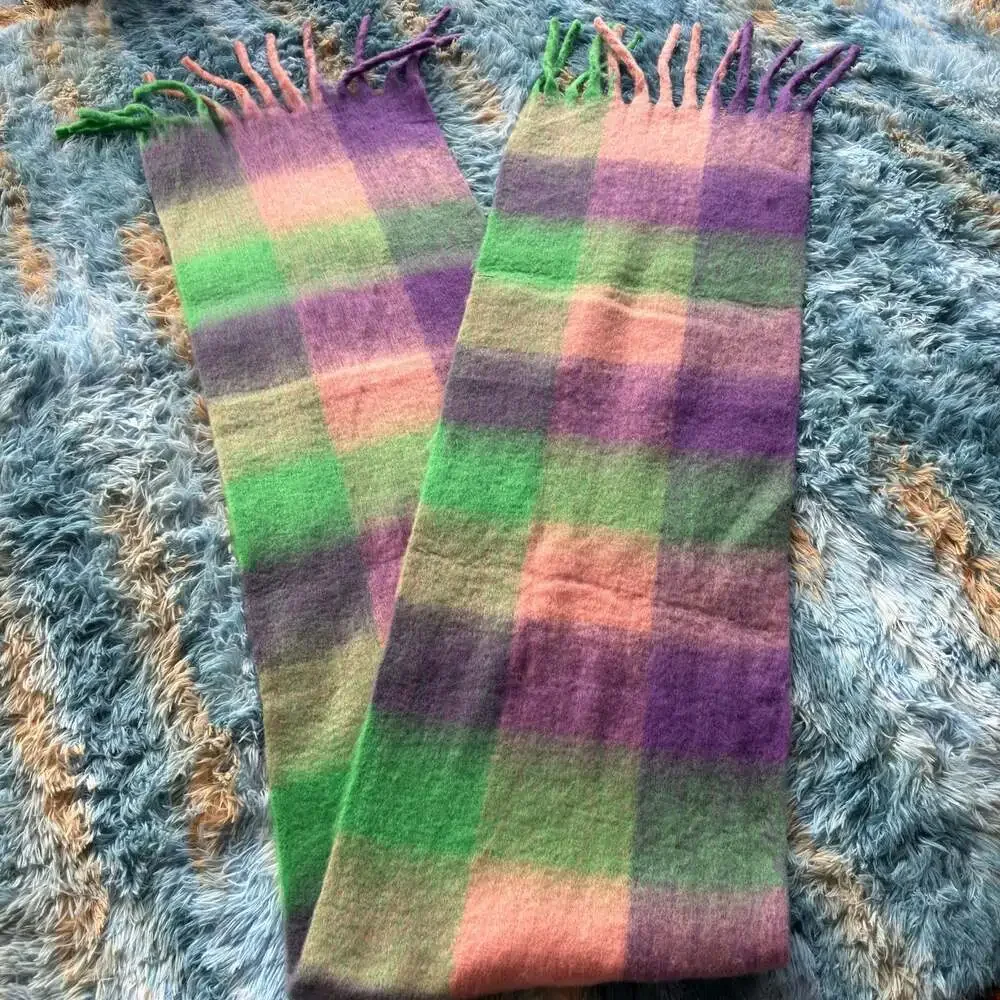 Multicolor Plaid Checkered Fringe Winter Scarf